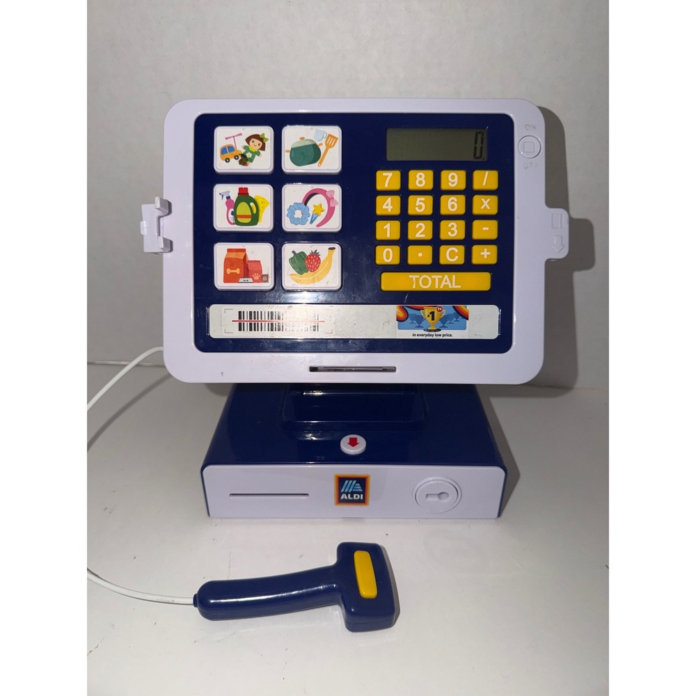 Aldi Grocery Store Toy Cash Register Electronic Calculator Scanner Blue White